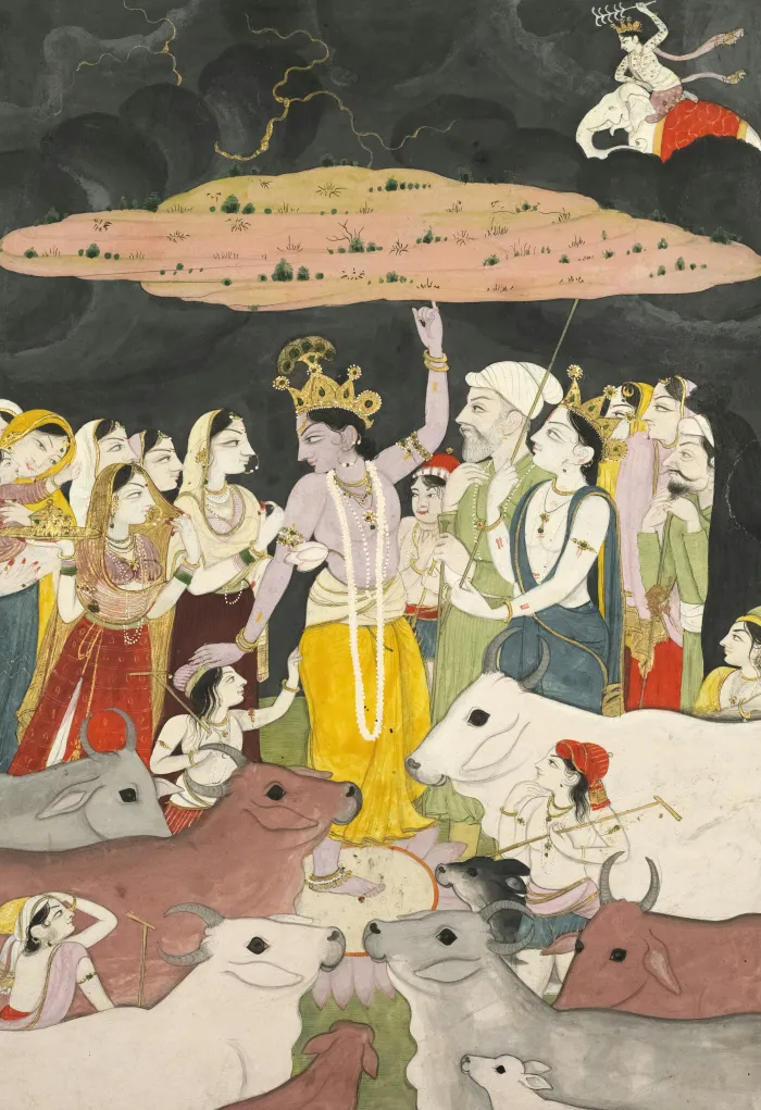 Krishna Lifting Mount Govardhan Canvas Print wall art print | PrintPosters.in